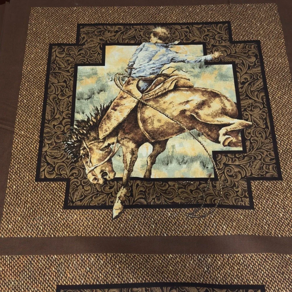 36x44 Cowboy & Horse panels RAWHIDE quilt Fabric Spring Industries Cotton VTG